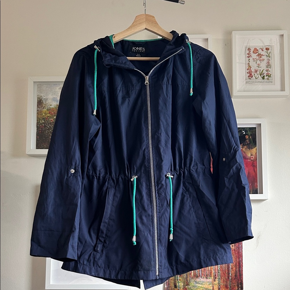 Jones New York Navy Blue Hooded Jacket Windbreaker